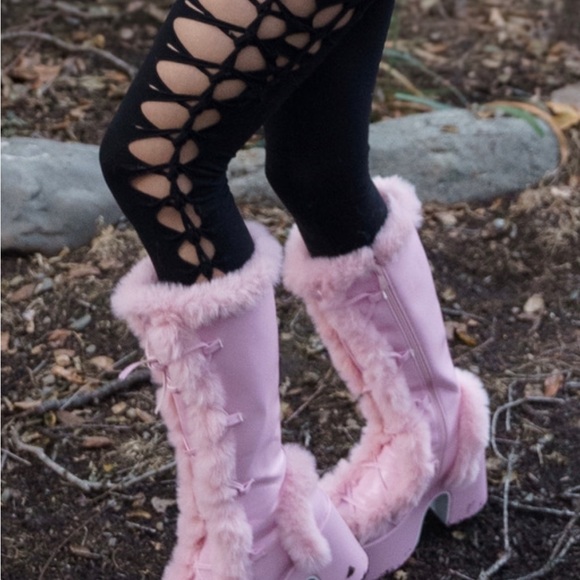 Pink Platform Lace-Up Boots - Picture 2 of 4